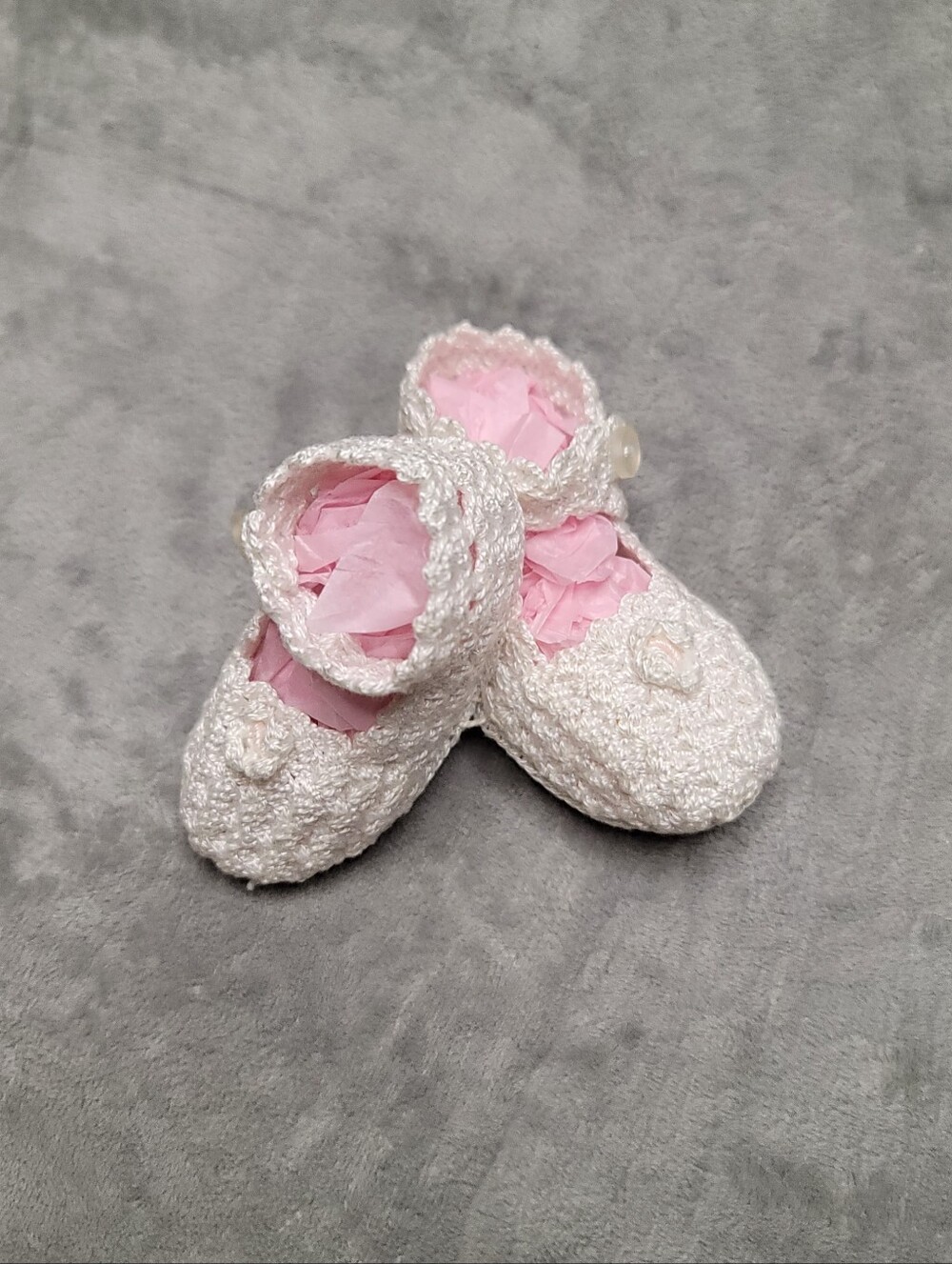 Newborn Baby Booties Handmade Crochet Ivory  Gift Idea 0-3m Baptism Christening